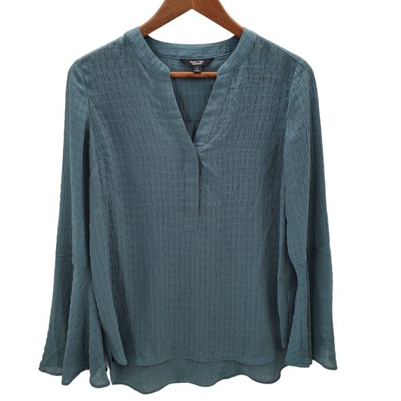 Simply Vera VeraWang Womens Quilted V-Neck Long Sleeve Blouse Sz S Bell Sleeve - Picture 1 of 9